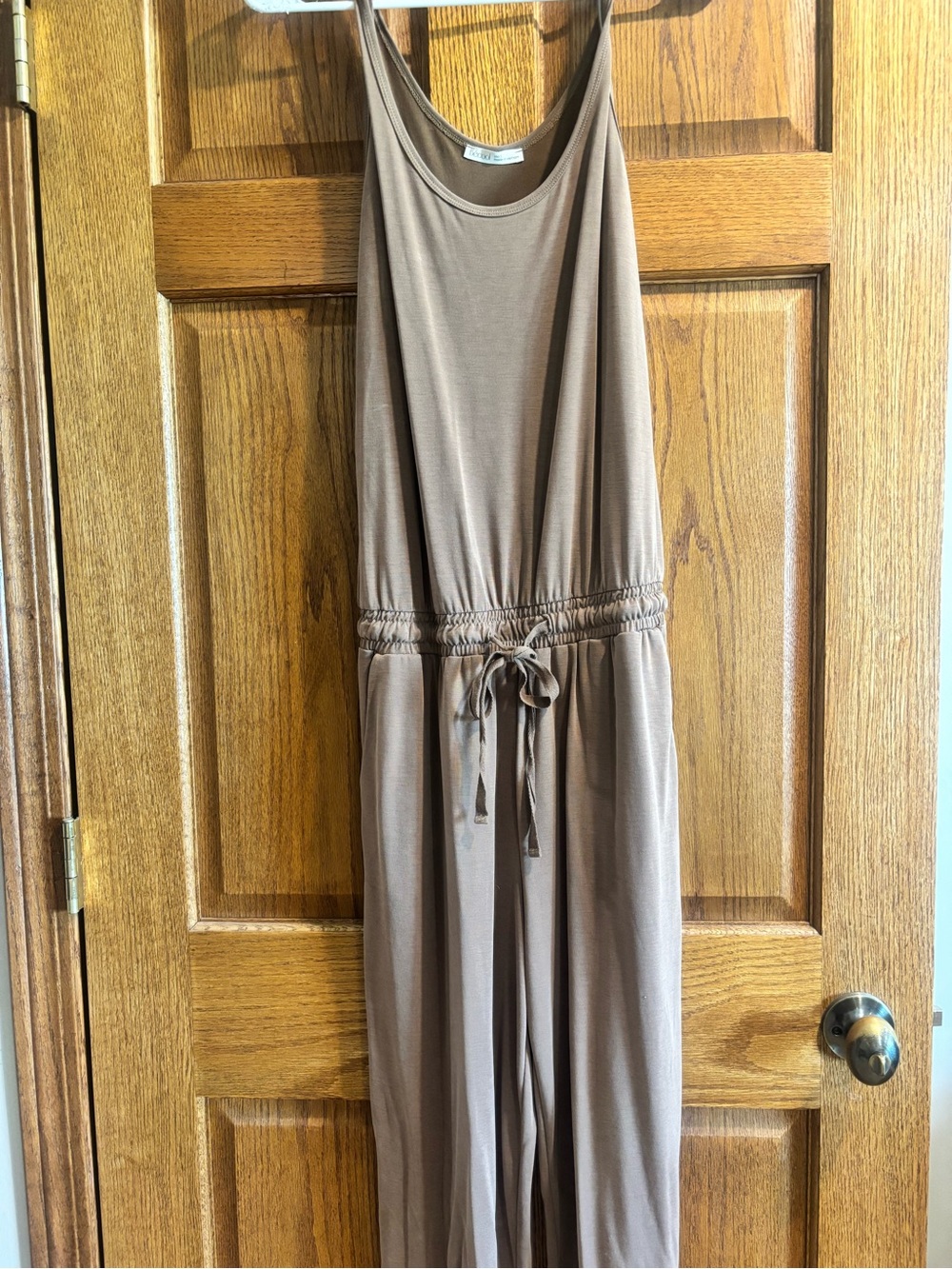 Sleeveless Taupe Jumpsuit with Drawstring Waist